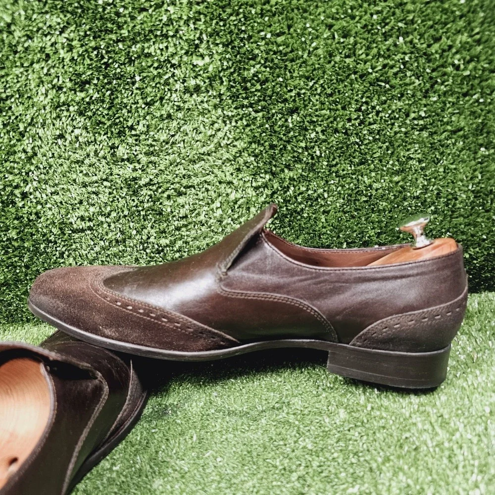 Hugo Boss Brogue Brown Leather Slip On Dress Loafer Shoes Mens Size 44 US 11